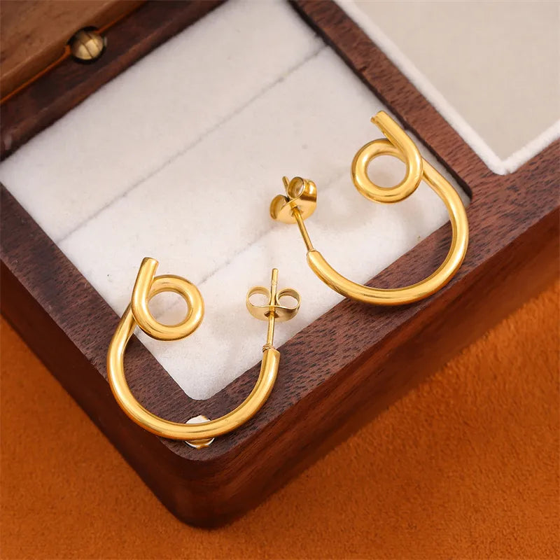 1 Pair Retro Round Knot Plating Stainless Steel 18K Gold Plated Hoop Earrings