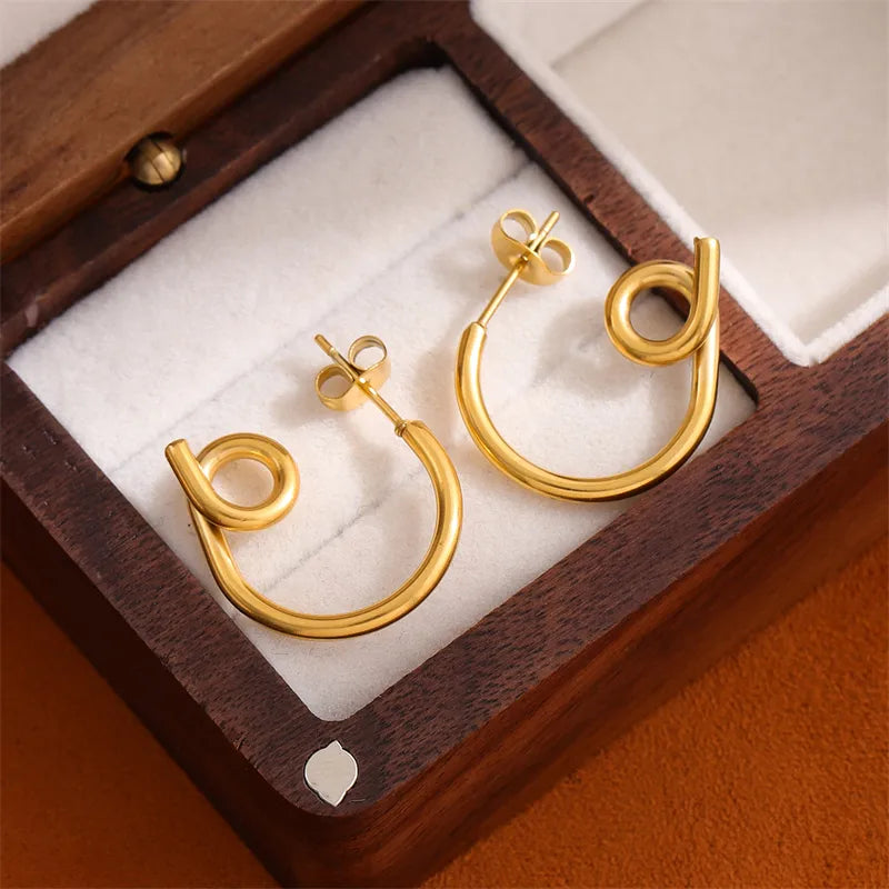 1 Pair Retro Round Knot Plating Stainless Steel 18K Gold Plated Hoop Earrings