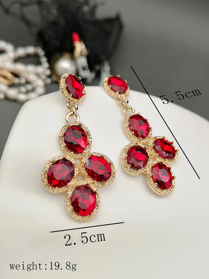 1 Pair Retro Round Metal Inlay Artificial Crystal Gold Plated Women's Drop Earrings