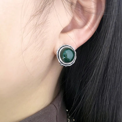 1 Pair Retro Round Plating Inlay Alloy Artificial Gemstones Silver Plated Ear Cuffs