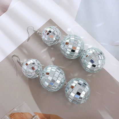 1 Pair Retro Round Solid Color Foam Glass Drop Earrings