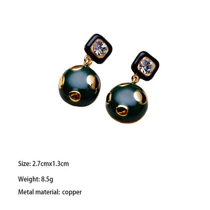 1 Pair Retro Round Square Inlay Copper Zircon 18K Gold Plated Drop Earrings