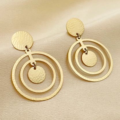 1 Pair Retro Round Stainless Steel Metal Polishing Plating Gold Plated Drop Earrings