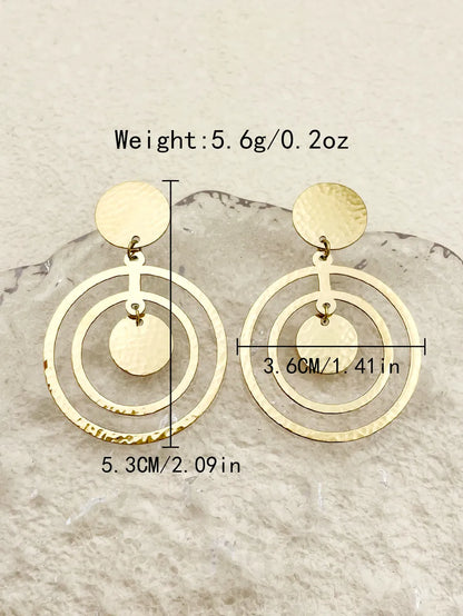 1 Pair Retro Round Stainless Steel Metal Polishing Plating Gold Plated Drop Earrings