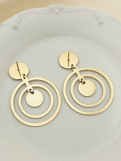 1 Pair Retro Round Stainless Steel Metal Polishing Plating Gold Plated Drop Earrings