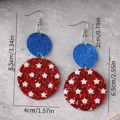 1 Pair Retro Round Star Sequins Pu Leather Drop Earrings