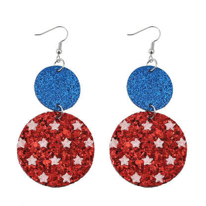 1 Pair Retro Round Star Sequins Pu Leather Drop Earrings