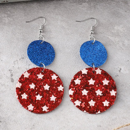 1 Pair Retro Round Star Sequins Pu Leather Drop Earrings