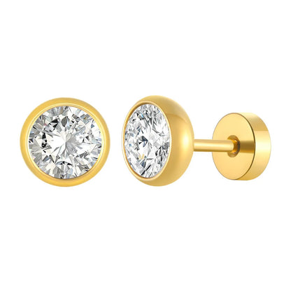 1 Pair Retro Round Titanium Steel Inlay Zircon Ear Studs