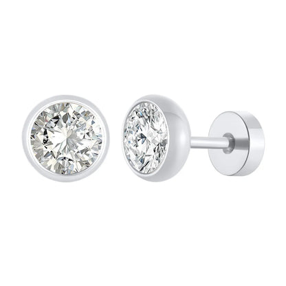 1 Pair Retro Round Titanium Steel Inlay Zircon Ear Studs