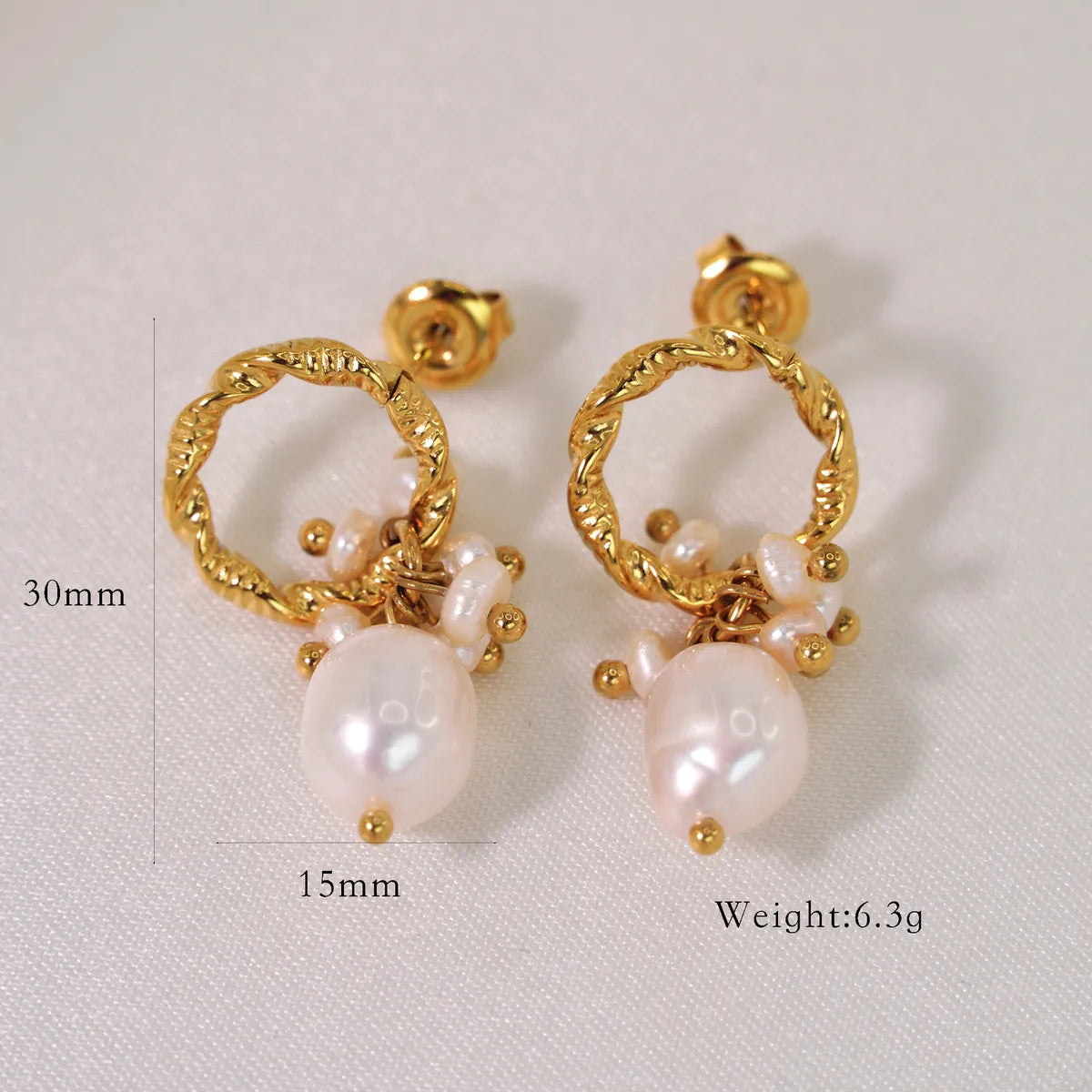 1 Pair Retro Sexy French Style Circle Shell Inlay 304 Stainless Steel Pearl Drop Earrings