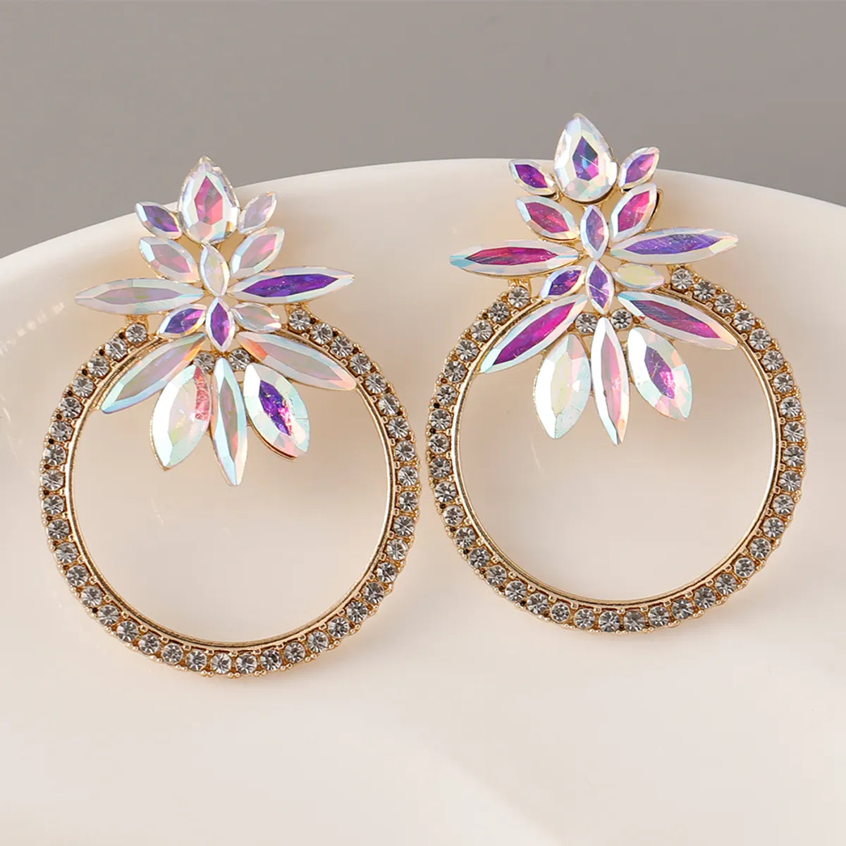 1 Pair Retro Shiny Circle Water Droplets Inlay Alloy Rhinestones Drop Earrings