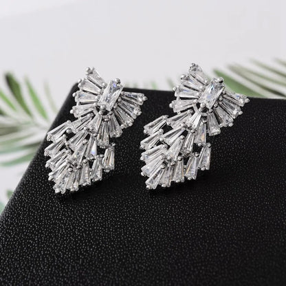 1 Pair Retro Shiny Trapezoid Bow Knot Plating Inlay Copper Zircon White Gold Plated Ear Studs