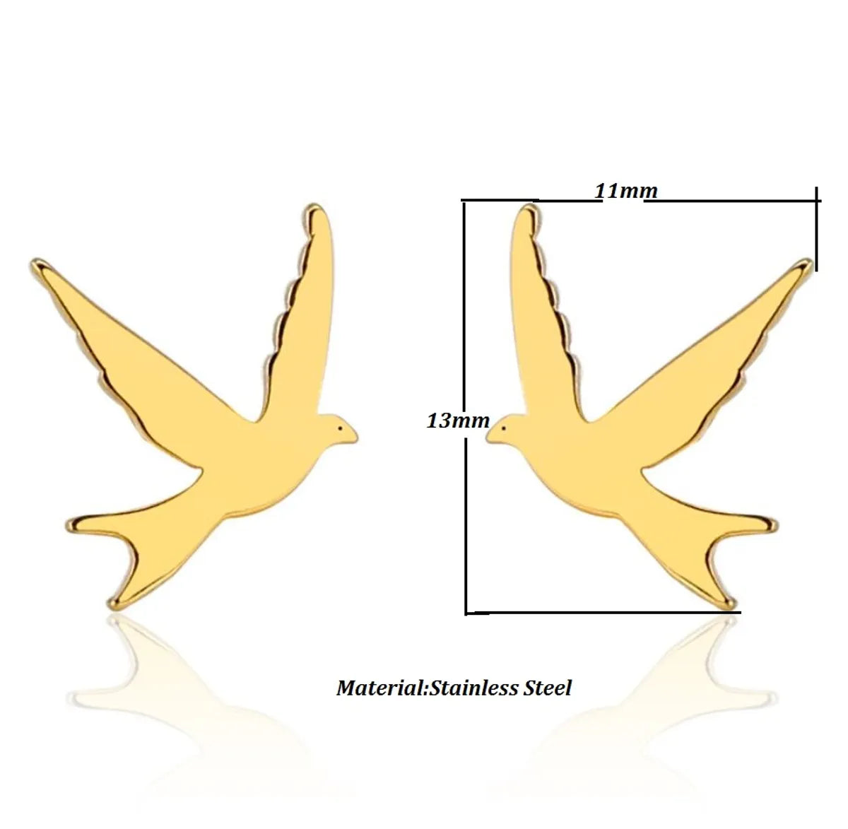 1 Pair Retro Simple Style Animal Bird Polishing Plating 304 Stainless Steel 18K Gold Plated Ear Studs