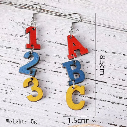 1 Pair Retro Simple Style Book Letter Number Wood Drop Earrings