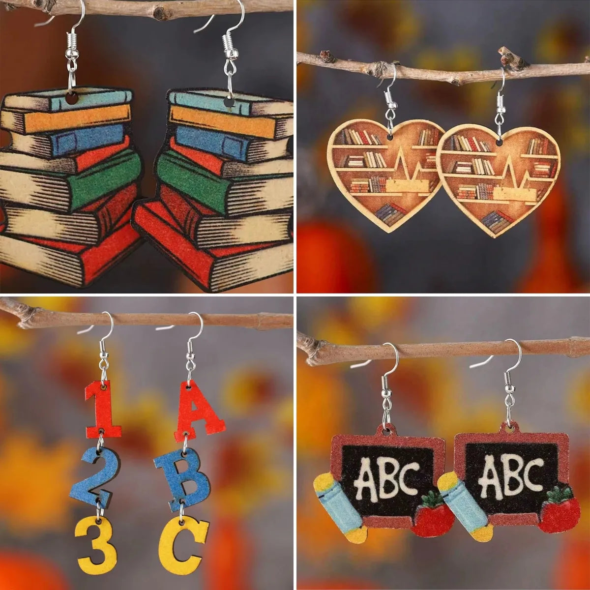 1 Pair Retro Simple Style Book Letter Number Wood Drop Earrings