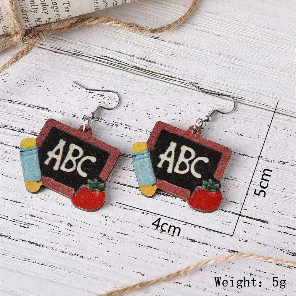 1 Pair Retro Simple Style Book Letter Number Wood Drop Earrings