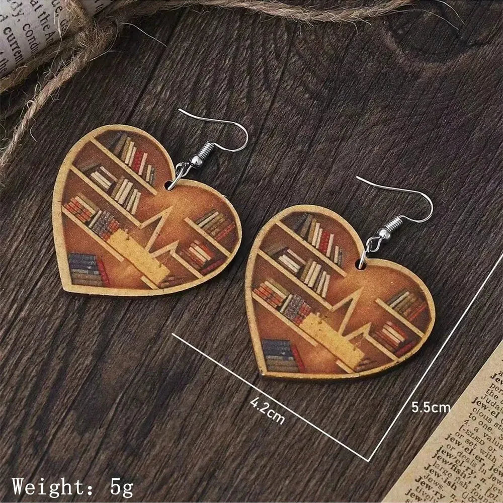 1 Pair Retro Simple Style Book Letter Number Wood Drop Earrings