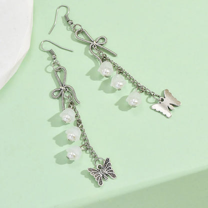 1 Pair Retro Simple Style Butterfly Bow Knot Pearl Alloy Drop Earrings