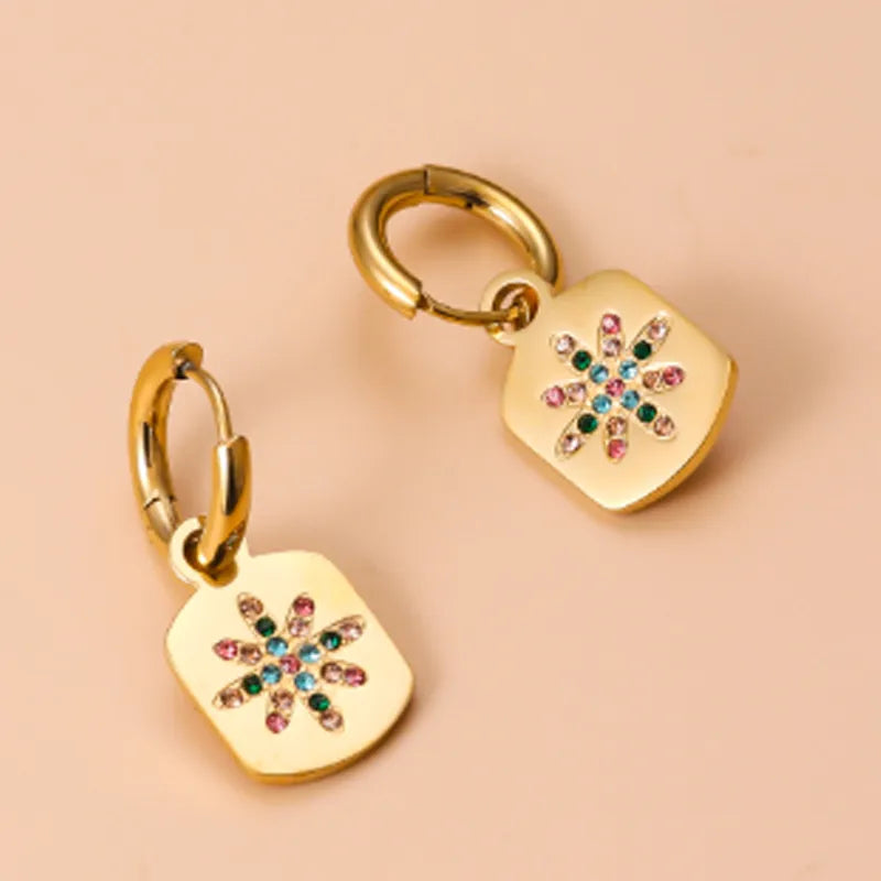 1 Pair Retro Simple Style C Shape Plating Inlay 304 Stainless Steel Rhinestones Drop Earrings