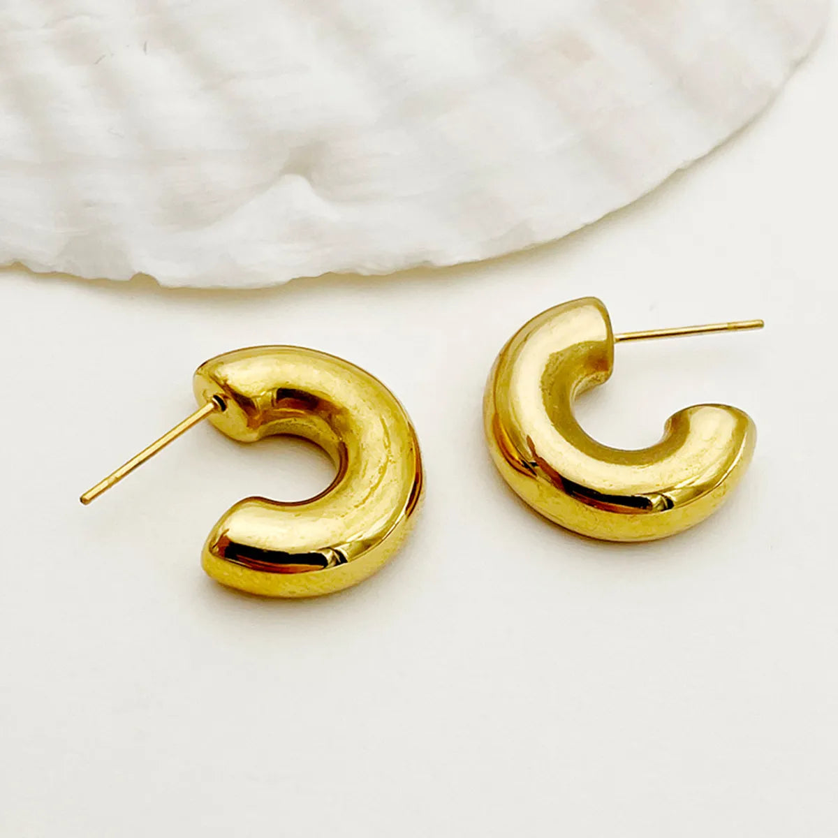 1 Pair Retro Simple Style C Shape Plating Inlay Stainless Steel Zircon Gold Plated Ear Studs