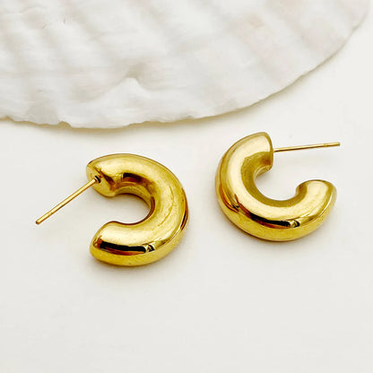 1 Pair Retro Simple Style C Shape Plating Inlay Stainless Steel Zircon Gold Plated Ear Studs