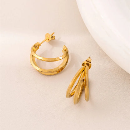 1 Pair Retro Simple Style C Shape Plating Stainless Steel 18k Gold Plated Earrings