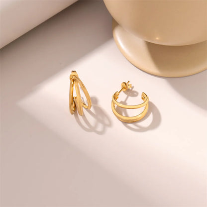 1 Pair Retro Simple Style C Shape Plating Stainless Steel 18k Gold Plated Earrings