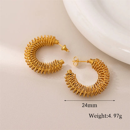 1 Pair Retro Simple Style C Shape Round Plating Stainless Steel 18k Gold Plated Ear Studs