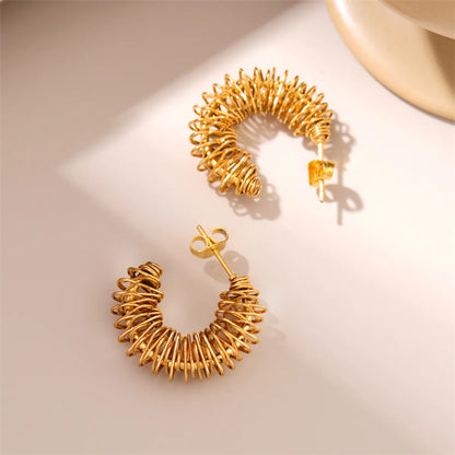 1 Pair Retro Simple Style C Shape Round Plating Stainless Steel 18k Gold Plated Ear Studs