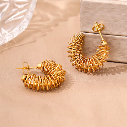 1 Pair Retro Simple Style C Shape Round Plating Stainless Steel 18k Gold Plated Ear Studs