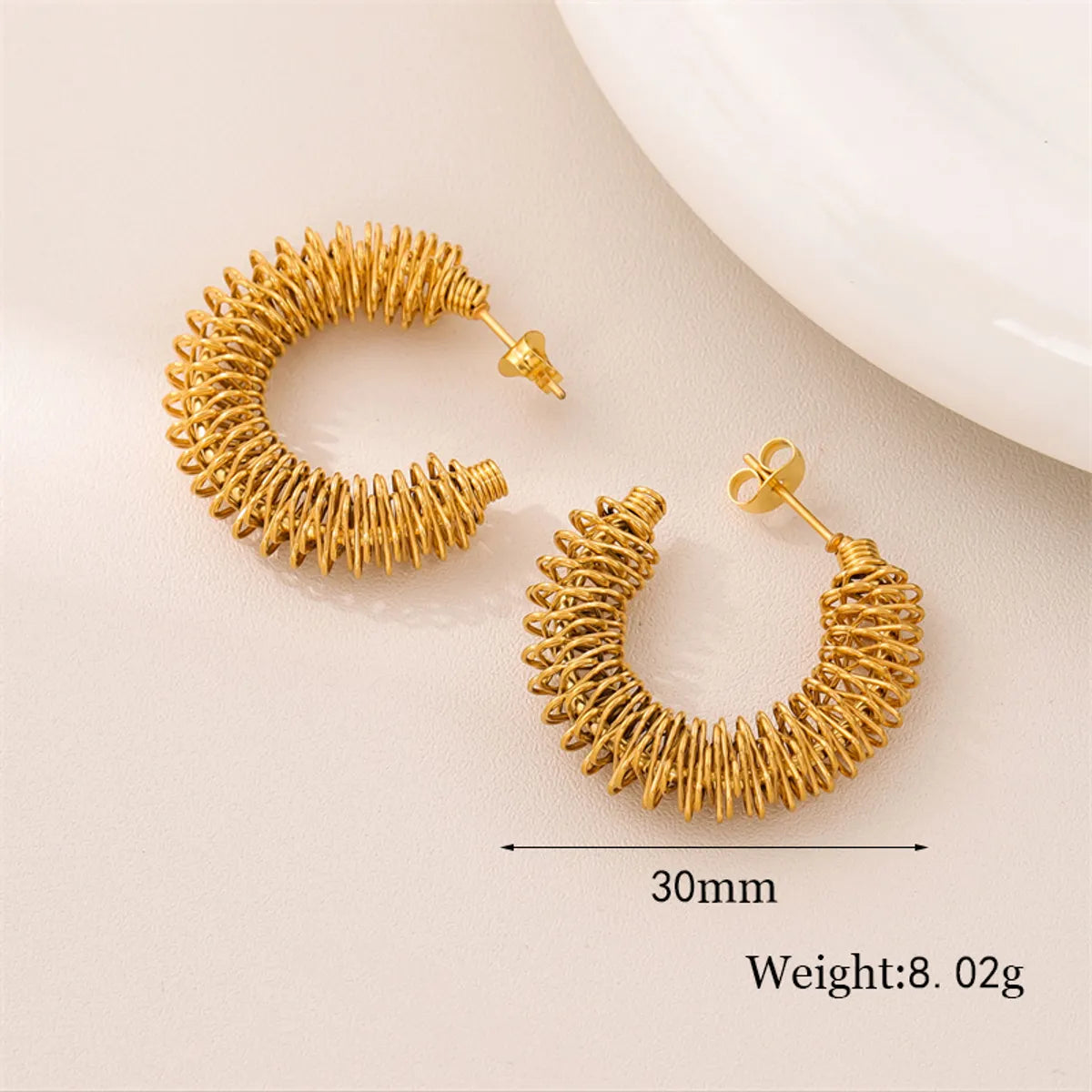 1 Pair Retro Simple Style C Shape Round Plating 201 Stainless Steel 18K Gold Plated Earrings