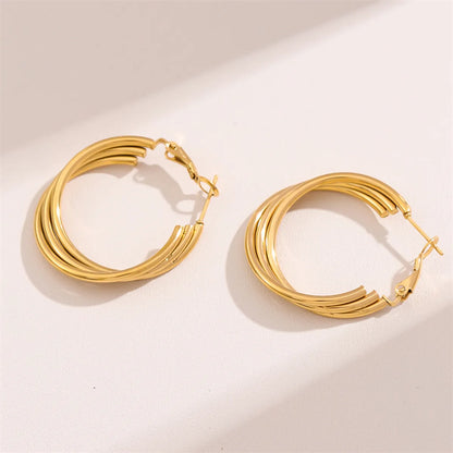 1 Pair Retro Simple Style C Shape Round Plating Stainless Steel 18k Gold Plated Hoop Earrings