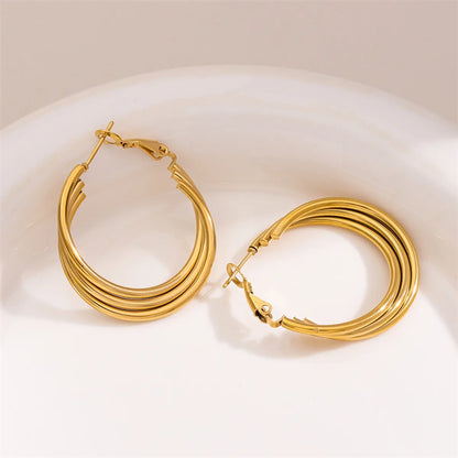 1 Pair Retro Simple Style C Shape Round Plating Stainless Steel 18k Gold Plated Hoop Earrings