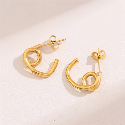 1 Pair Retro Simple Style C Shape Round Plating Stainless Steel 18k Gold Plated Hoop Earrings