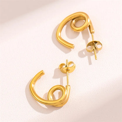 1 Pair Retro Simple Style C Shape Round Plating Stainless Steel 18k Gold Plated Hoop Earrings