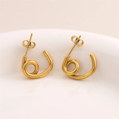 1 Pair Retro Simple Style C Shape Round Plating Stainless Steel 18k Gold Plated Hoop Earrings