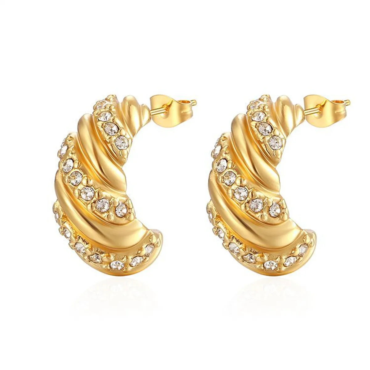 1 Pair Retro Simple Style C Shape Twist Plating Inlay Stainless Steel Zircon 18k Gold Plated Ear Studs