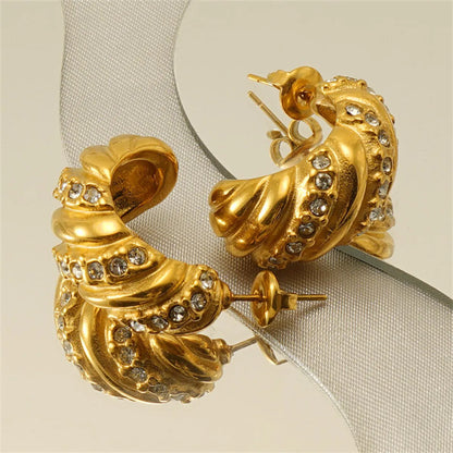 1 Pair Retro Simple Style C Shape Twist Plating Inlay Stainless Steel Zircon 18k Gold Plated Ear Studs