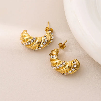 1 Pair Retro Simple Style C Shape Twist Plating Inlay Stainless Steel Zircon 18k Gold Plated Ear Studs