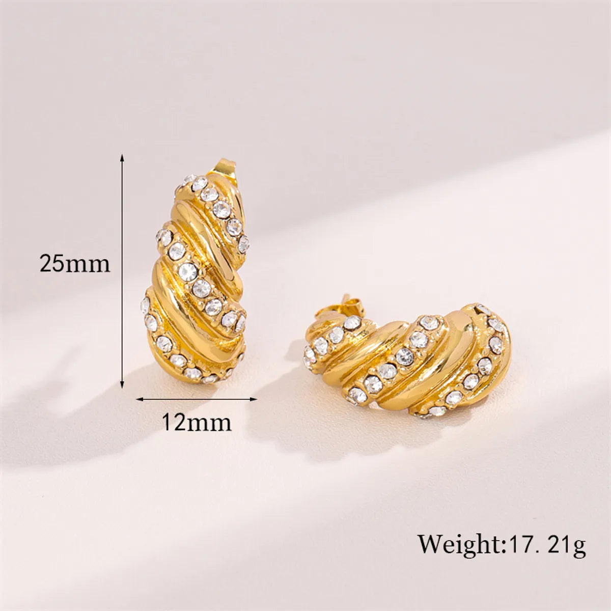 1 Pair Retro Simple Style C Shape Twist Plating Inlay Stainless Steel Zircon 18k Gold Plated Ear Studs