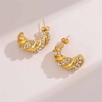 1 Pair Retro Simple Style C Shape Twist Plating Inlay Stainless Steel Zircon 18k Gold Plated Ear Studs