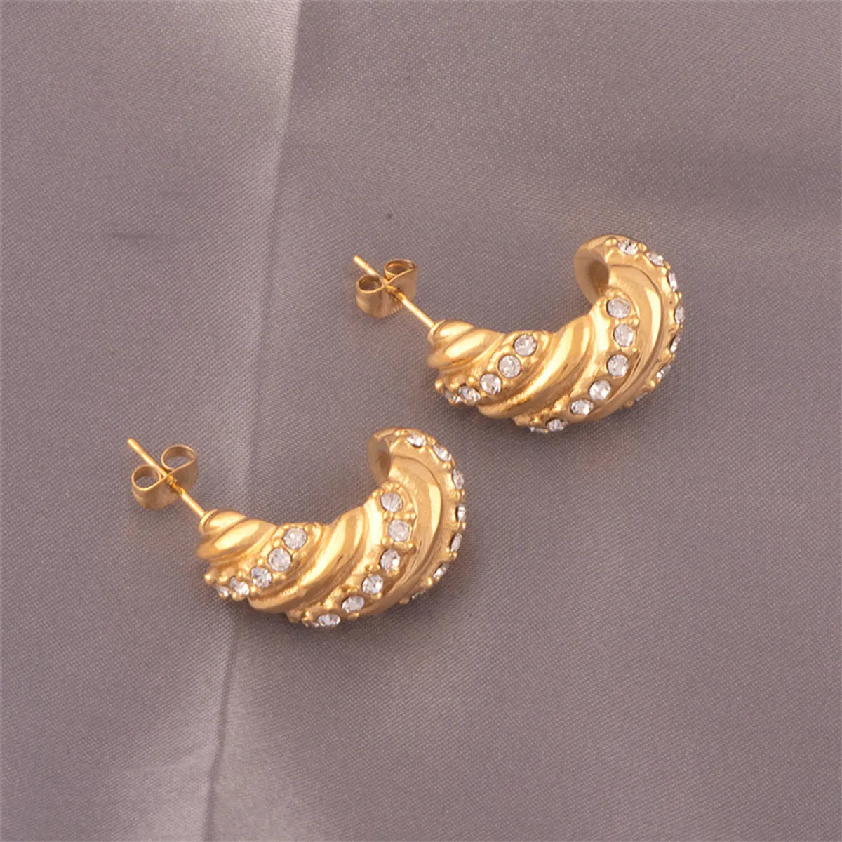 1 Pair Retro Simple Style C Shape Twist Plating Inlay Stainless Steel Zircon 18k Gold Plated Ear Studs