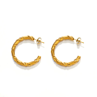 1 Pair Retro Simple Style C Shape Twist Plating Stainless Steel 18k Gold Plated Earrings