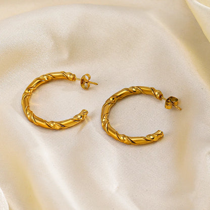 1 Pair Retro Simple Style C Shape Twist Plating Stainless Steel 18k Gold Plated Earrings