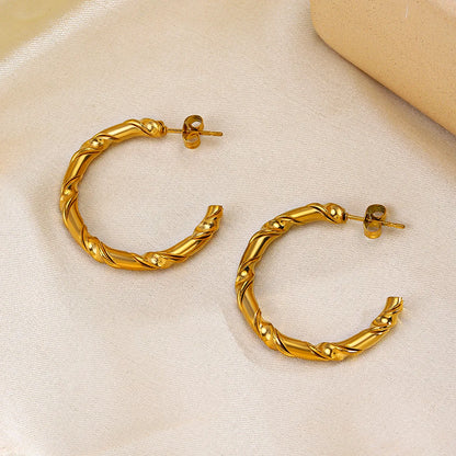 1 Pair Retro Simple Style C Shape Twist Plating Stainless Steel 18k Gold Plated Earrings