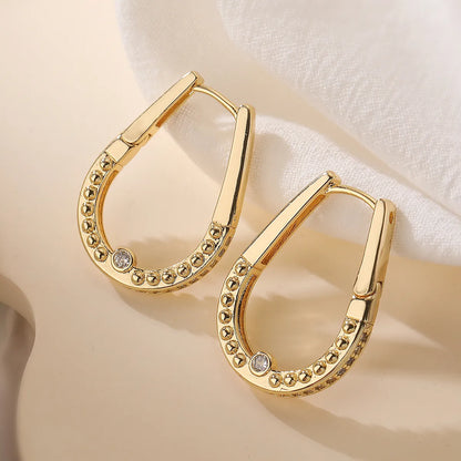 1 Pair Retro Simple Style Commute Geometric Inlay Copper Zircon 18K Gold Plated Earrings