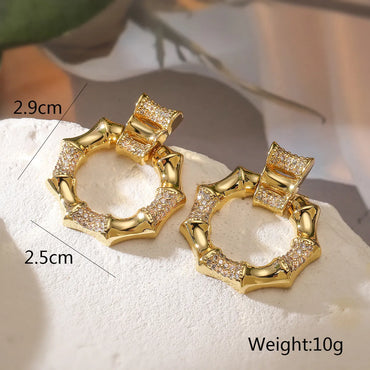 1 Pair Retro Simple Style Commute Solid Color Plating Inlay Copper Zircon 18K Gold Plated Drop Earrings