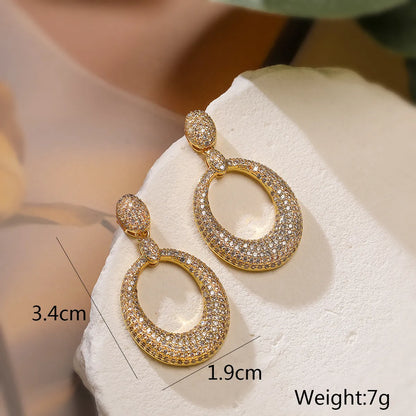 1 Pair Retro Simple Style Commute Solid Color Plating Inlay Copper Zircon 18K Gold Plated Drop Earrings