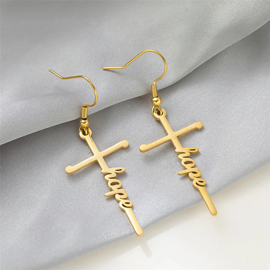 1 Pair Retro Simple Style Cross Letter Titanium Steel Drop Earrings